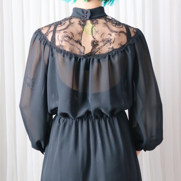 80’s Victorian Inspired Gothic Prairie Dress - Picture 7 of 8